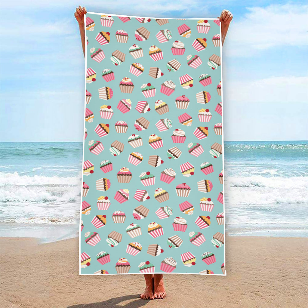 Pastel Cupcake Pattern Print Beach Towel