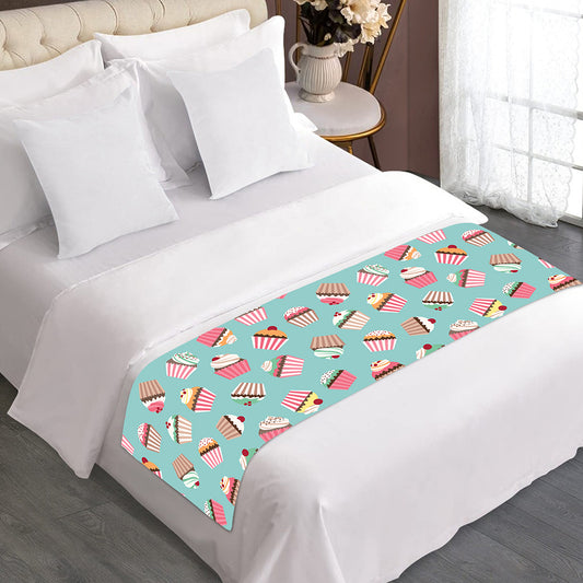 Pastel Cupcake Pattern Print Bed Runner