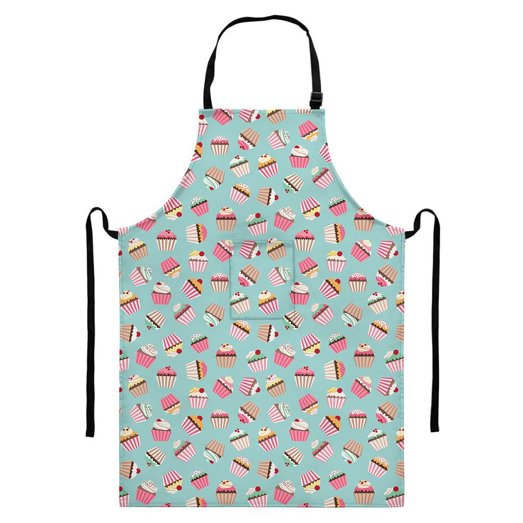 Pastel Cupcake Pattern Print Bib Apron With Pocket