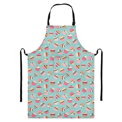 Pastel Cupcake Pattern Print Bib Apron With Pocket