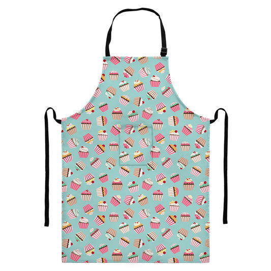 Pastel Cupcake Pattern Print Bib Apron With Pocket