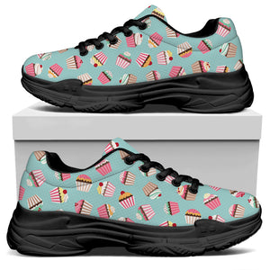 Pastel Cupcake Pattern Print Black Chunky Shoes