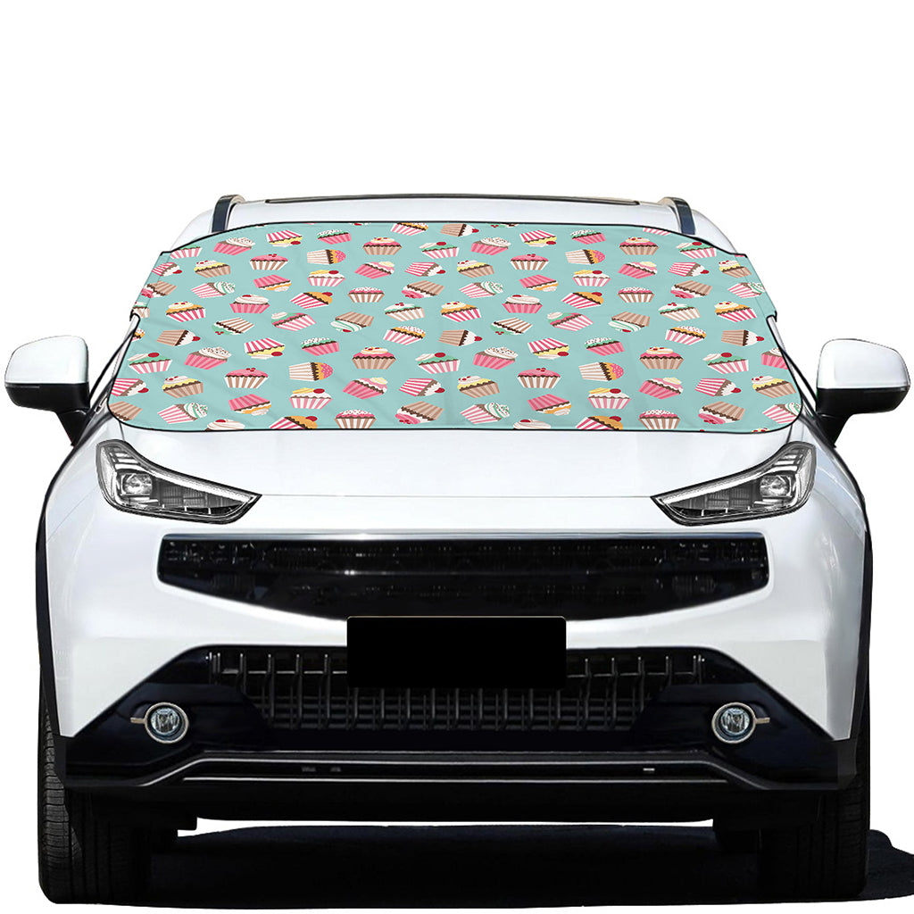 Pastel Cupcake Pattern Print Car Windshield Snow Cover