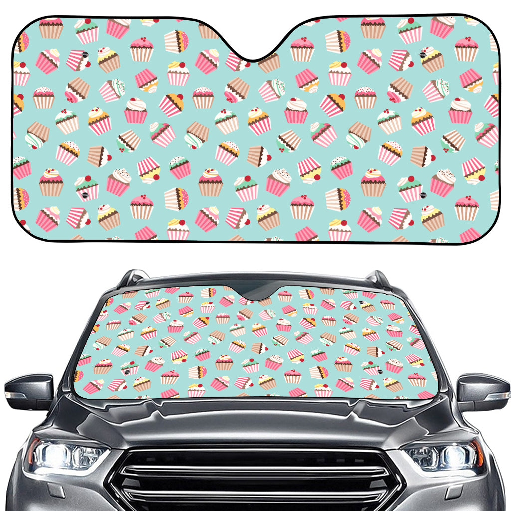 Pastel Cupcake Pattern Print Car Windshield Sun Shade