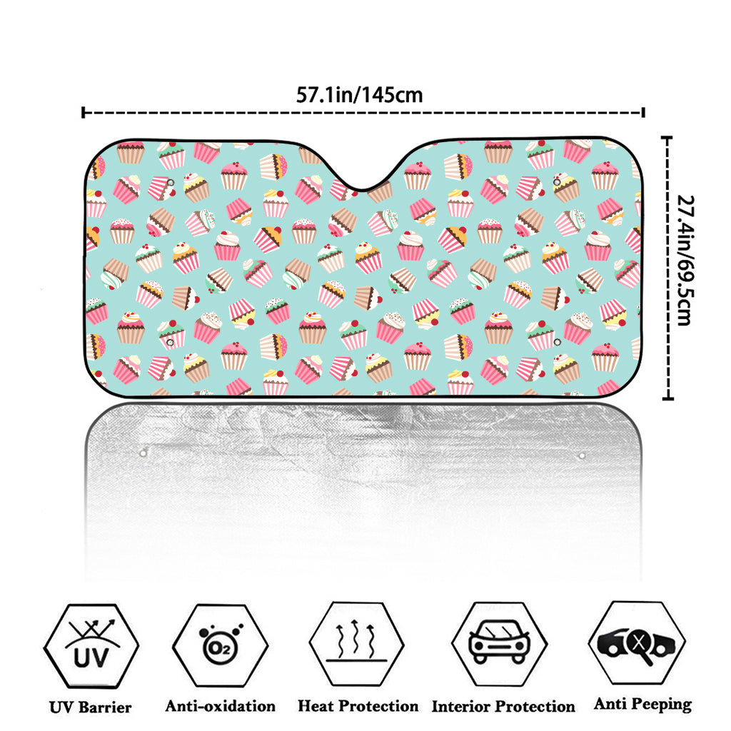 Pastel Cupcake Pattern Print Car Windshield Sun Shade