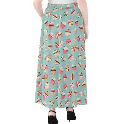 Pastel Cupcake Pattern Print Chiffon Maxi Skirt