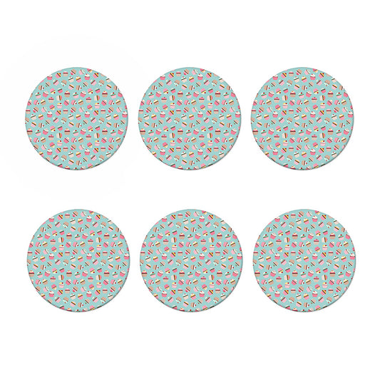 Pastel Cupcake Pattern Print Coaster Set