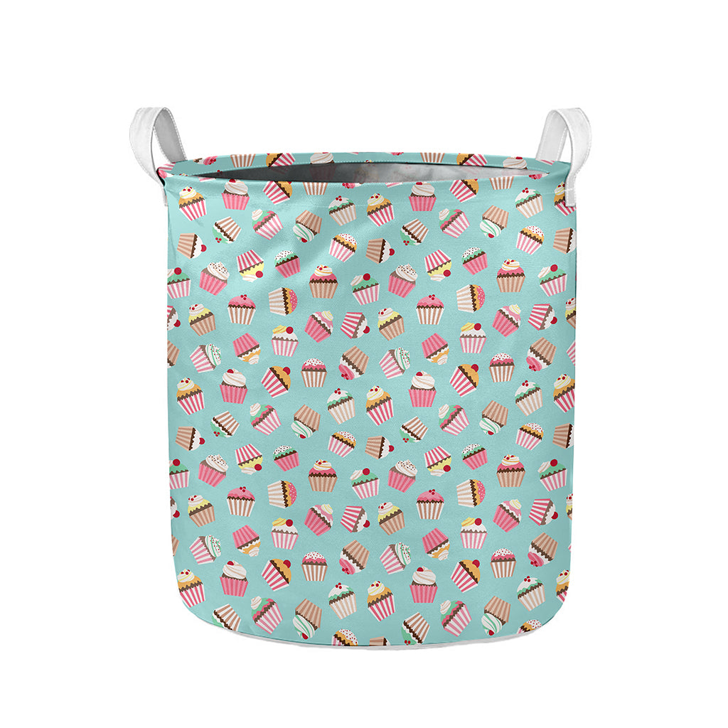 Pastel Cupcake Pattern Print Collapsible Laundry Basket