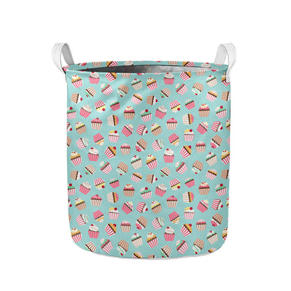 Pastel Cupcake Pattern Print Collapsible Laundry Basket