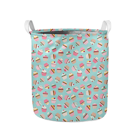 Pastel Cupcake Pattern Print Collapsible Laundry Basket
