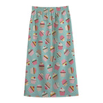Pastel Cupcake Pattern Print Cotton Front Slit Maxi Skirt