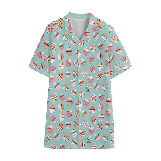 Pastel Cupcake Pattern Print Cotton Hawaiian Shirt