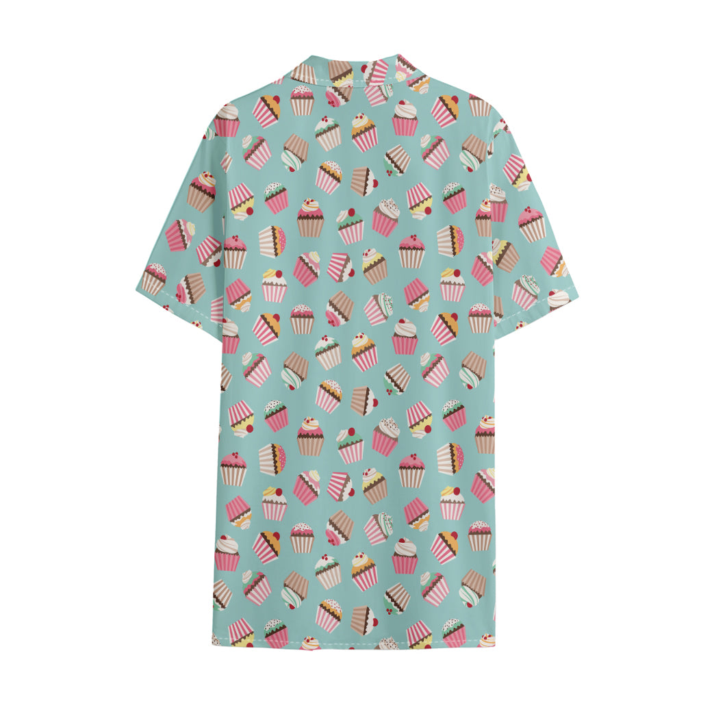 Pastel Cupcake Pattern Print Cotton Hawaiian Shirt
