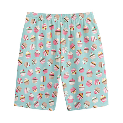 Pastel Cupcake Pattern Print Cotton Shorts