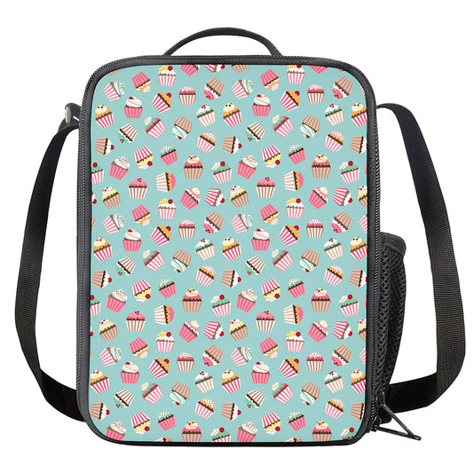 Pastel Cupcake Pattern Print Crossbody Lunch Bag