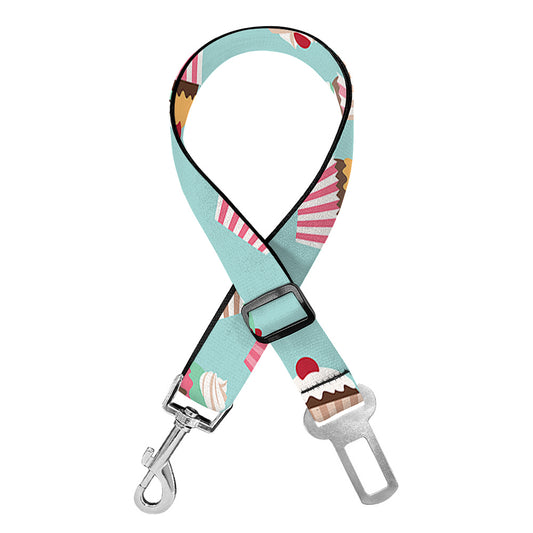 Pastel Cupcake Pattern Print Dog Seat Belt