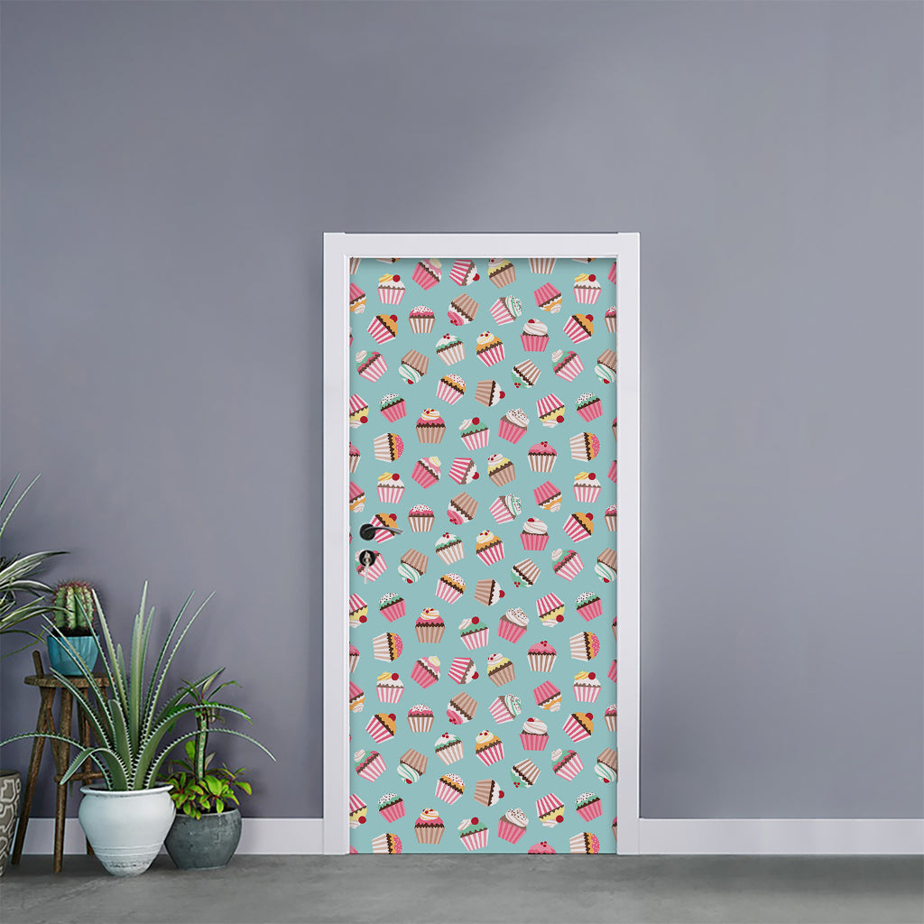 Pastel Cupcake Pattern Print Door Sticker