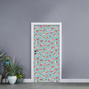 Pastel Cupcake Pattern Print Door Sticker