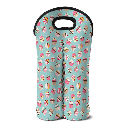 Pastel Cupcake Pattern Print Double Neoprene Wine Tote