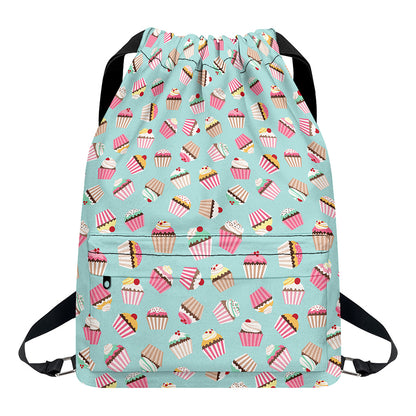 Pastel Cupcake Pattern Print Drawstring Backpack