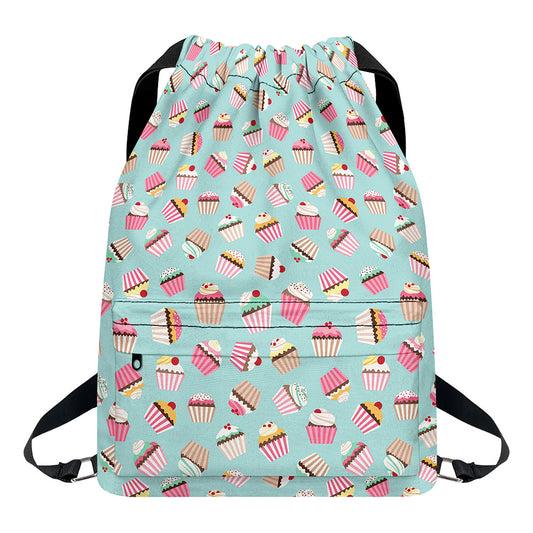 Pastel Cupcake Pattern Print Drawstring Backpack