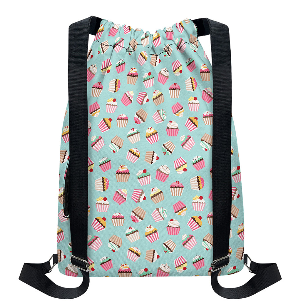 Pastel Cupcake Pattern Print Drawstring Backpack