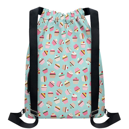 Pastel Cupcake Pattern Print Drawstring Backpack