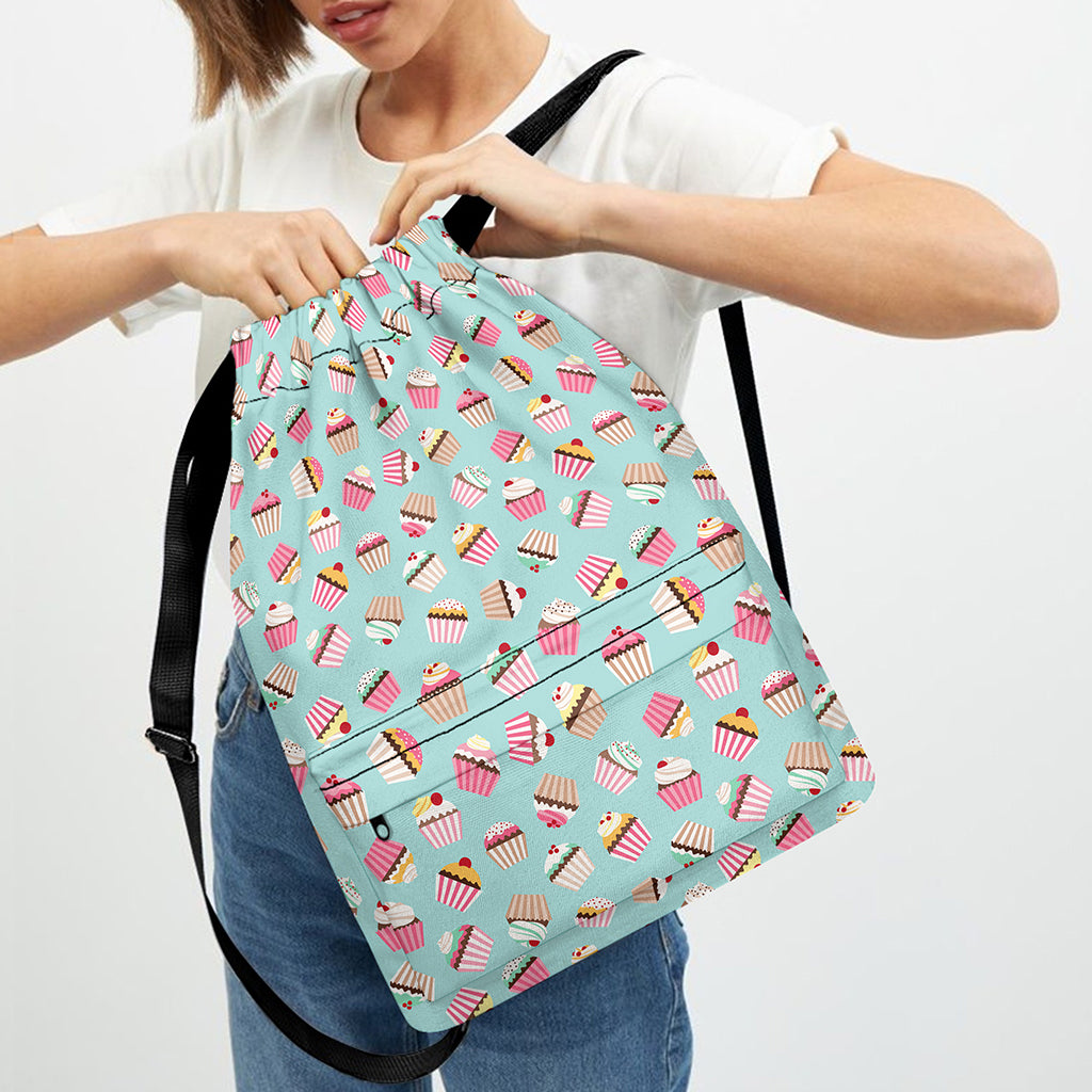 Pastel Cupcake Pattern Print Drawstring Backpack