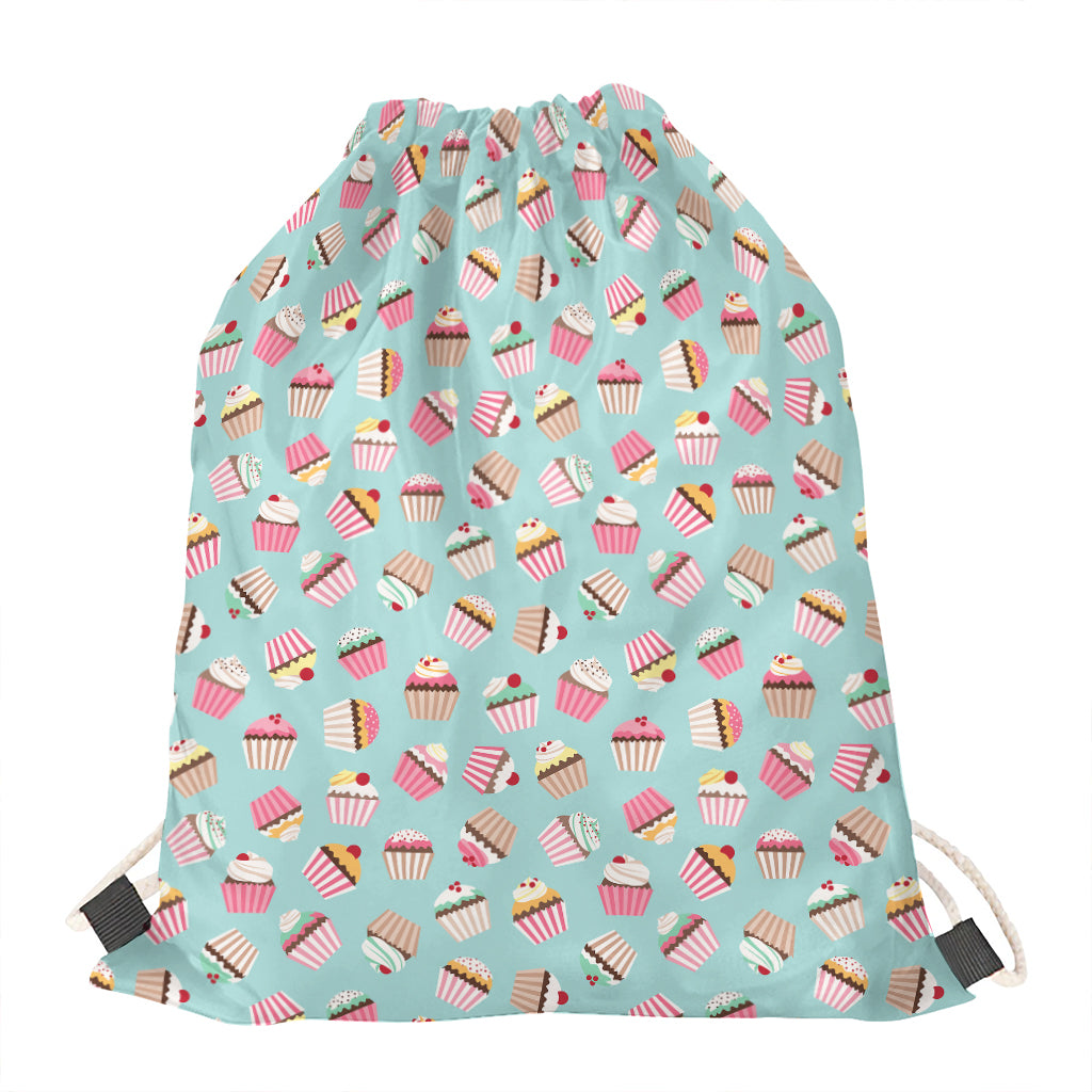 Pastel Cupcake Pattern Print Drawstring Bag