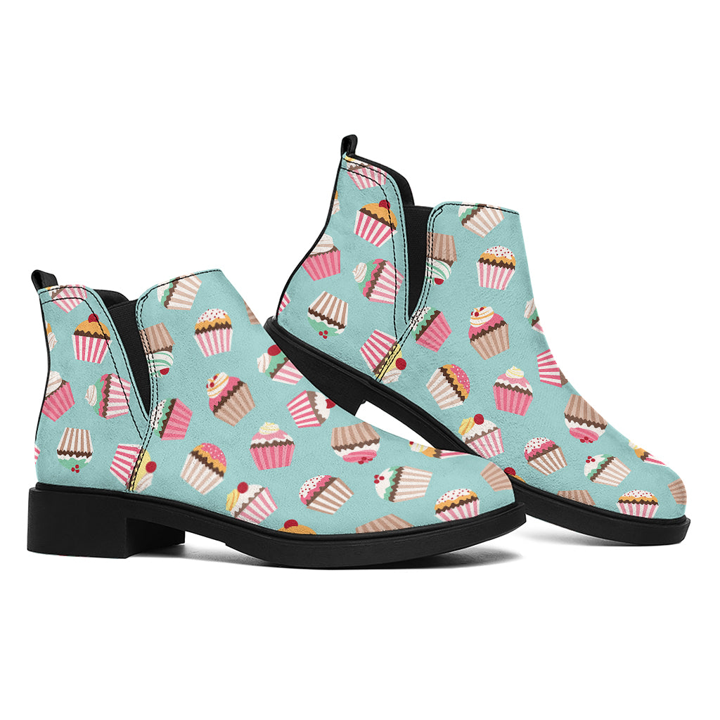 Pastel Cupcake Pattern Print Flat Ankle Boots