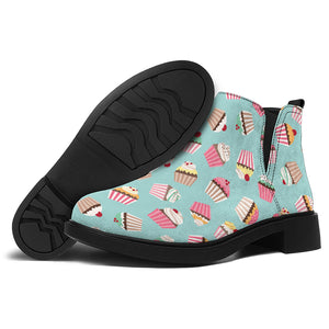 Pastel Cupcake Pattern Print Flat Ankle Boots