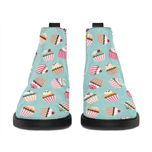 Pastel Cupcake Pattern Print Flat Ankle Boots