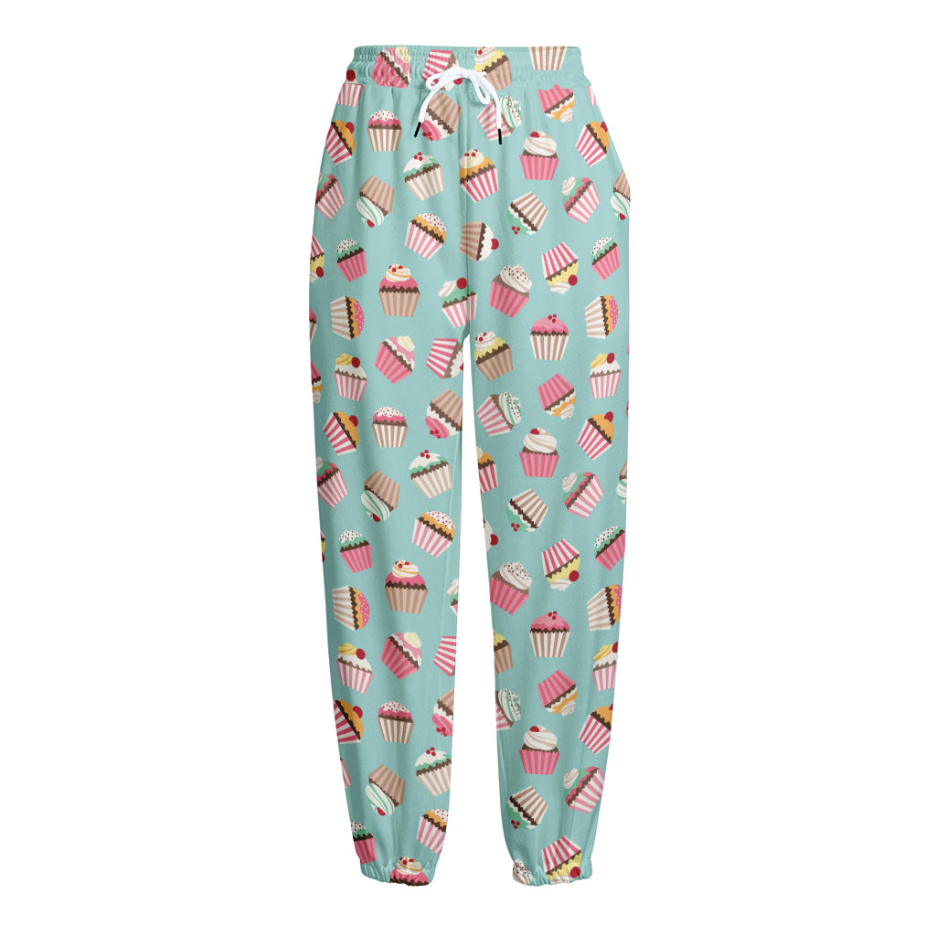 Pastel Cupcake Pattern Print Fleece Lined Knit Pants