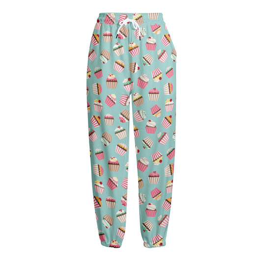 Pastel Cupcake Pattern Print Fleece Lined Knit Pants