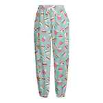 Pastel Cupcake Pattern Print Fleece Lined Knit Pants