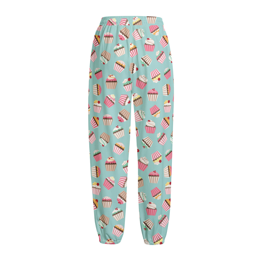 Pastel Cupcake Pattern Print Fleece Lined Knit Pants