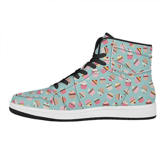 Pastel Cupcake Pattern Print High Top Leather Sneakers