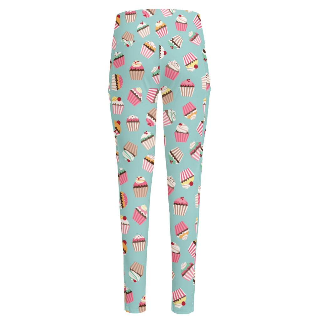 Pastel Cupcake Pattern Print High-Waisted Pocket Leggings