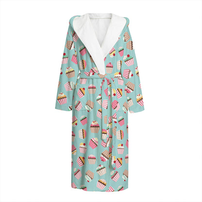 Pastel Cupcake Pattern Print Hooded Bathrobe