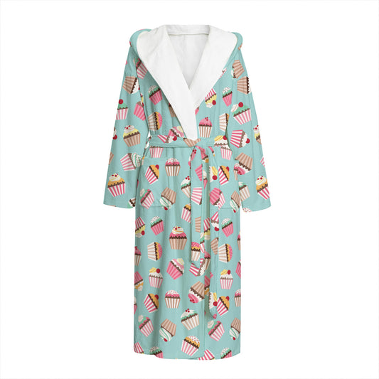 Pastel Cupcake Pattern Print Hooded Bathrobe