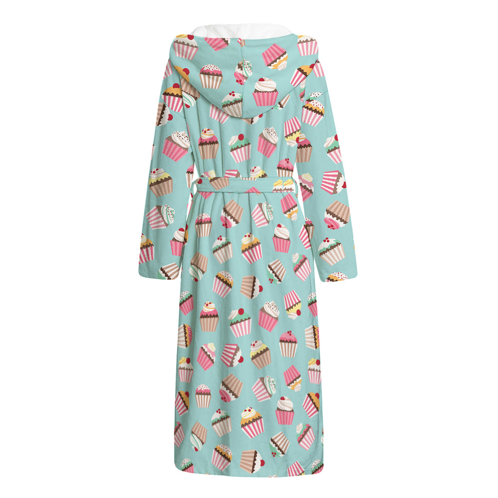 Pastel Cupcake Pattern Print Hooded Bathrobe