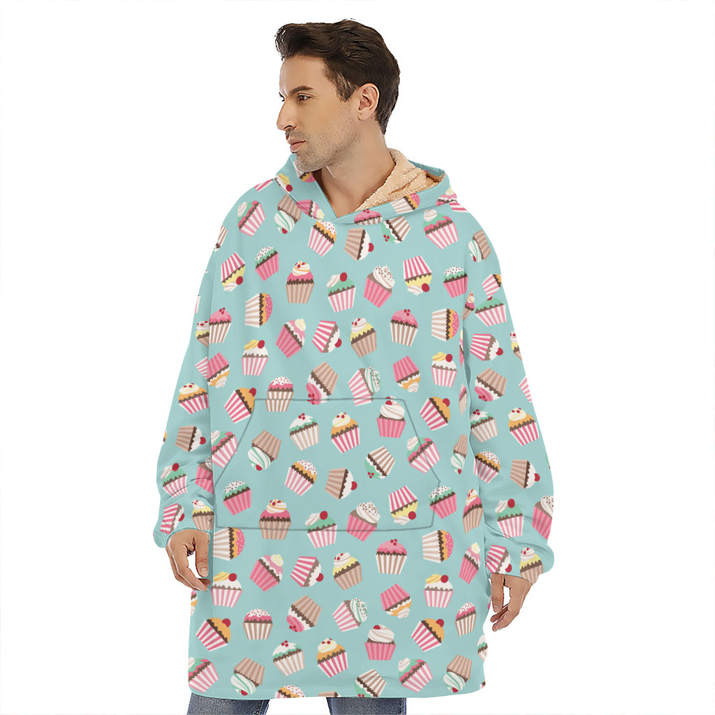 Pastel Cupcake Pattern Print Hoodie Blanket