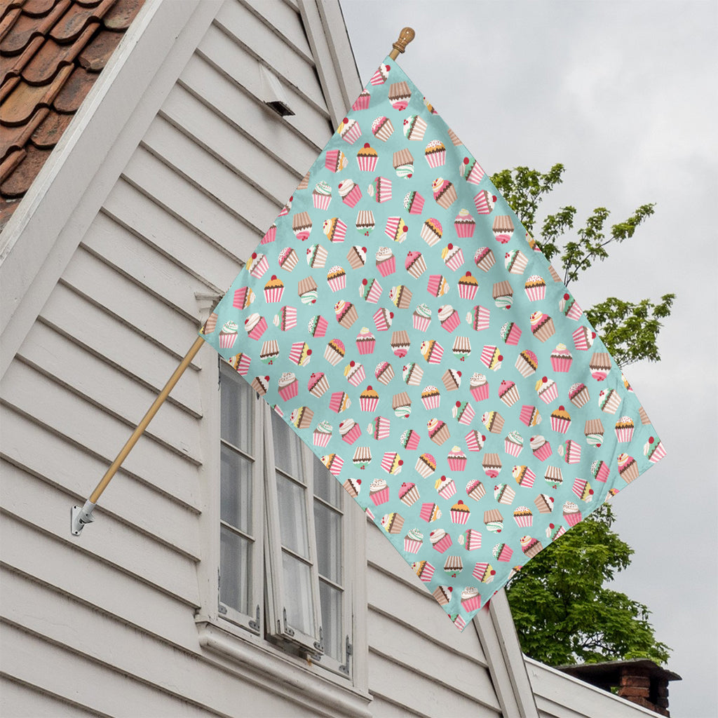 Pastel Cupcake Pattern Print House Flag