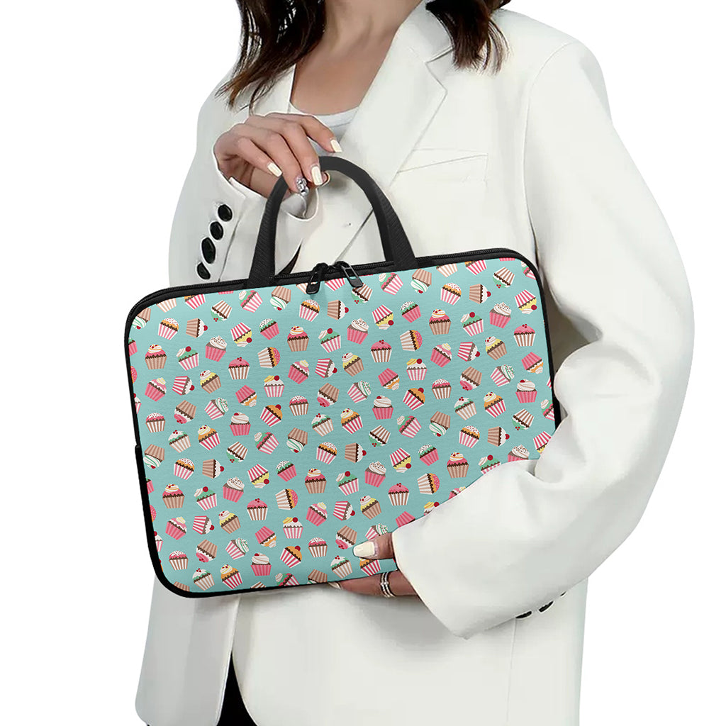 Pastel Cupcake Pattern Print Laptop Sleeve With Handle
