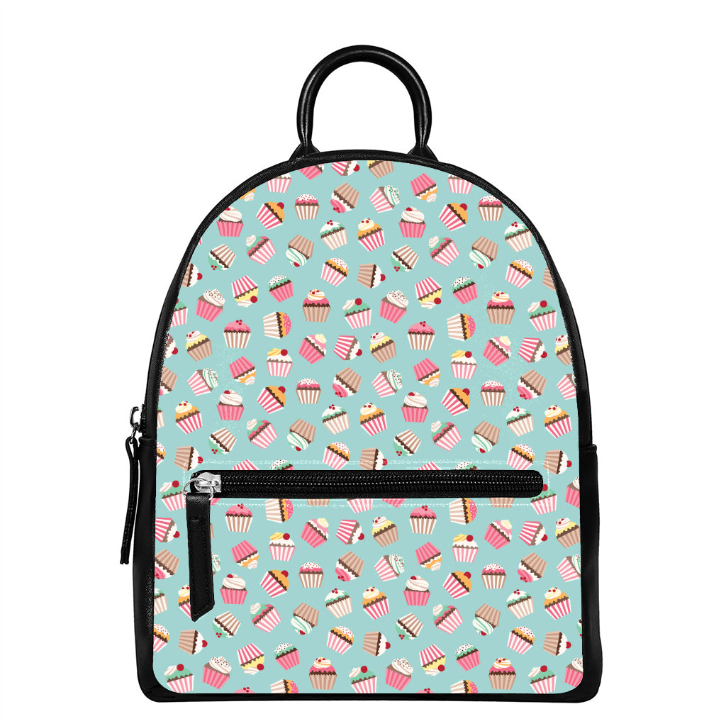 Pastel Cupcake Pattern Print Leather Backpack