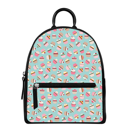 Pastel Cupcake Pattern Print Leather Backpack