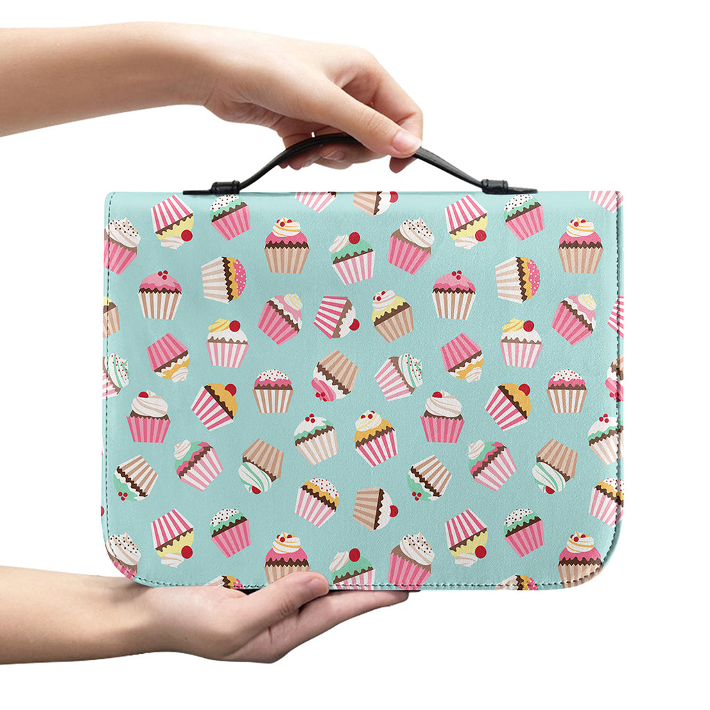 Pastel Cupcake Pattern Print Leather Bible Cover