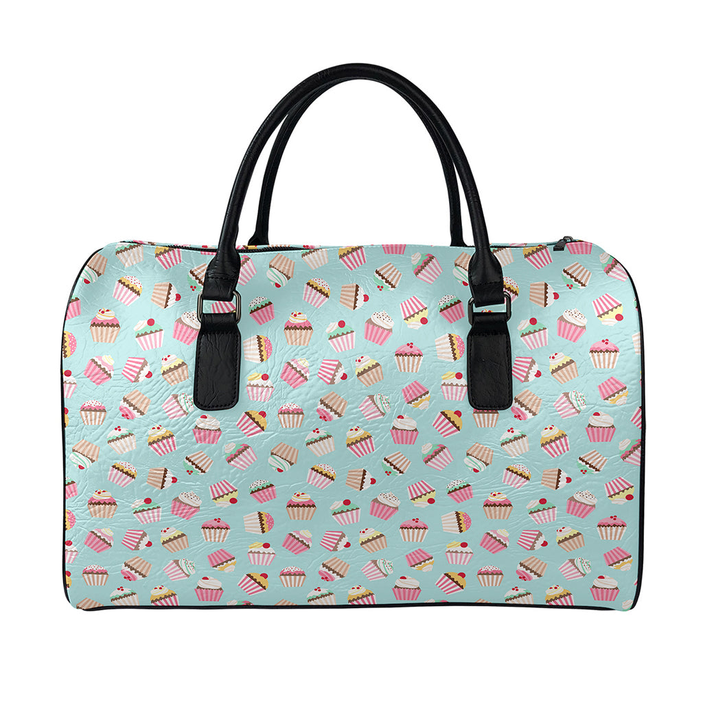 Pastel Cupcake Pattern Print Leather Duffle Bag