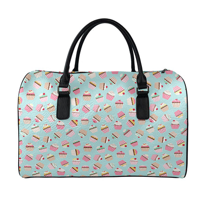 Pastel Cupcake Pattern Print Leather Duffle Bag