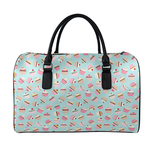 Pastel Cupcake Pattern Print Leather Duffle Bag